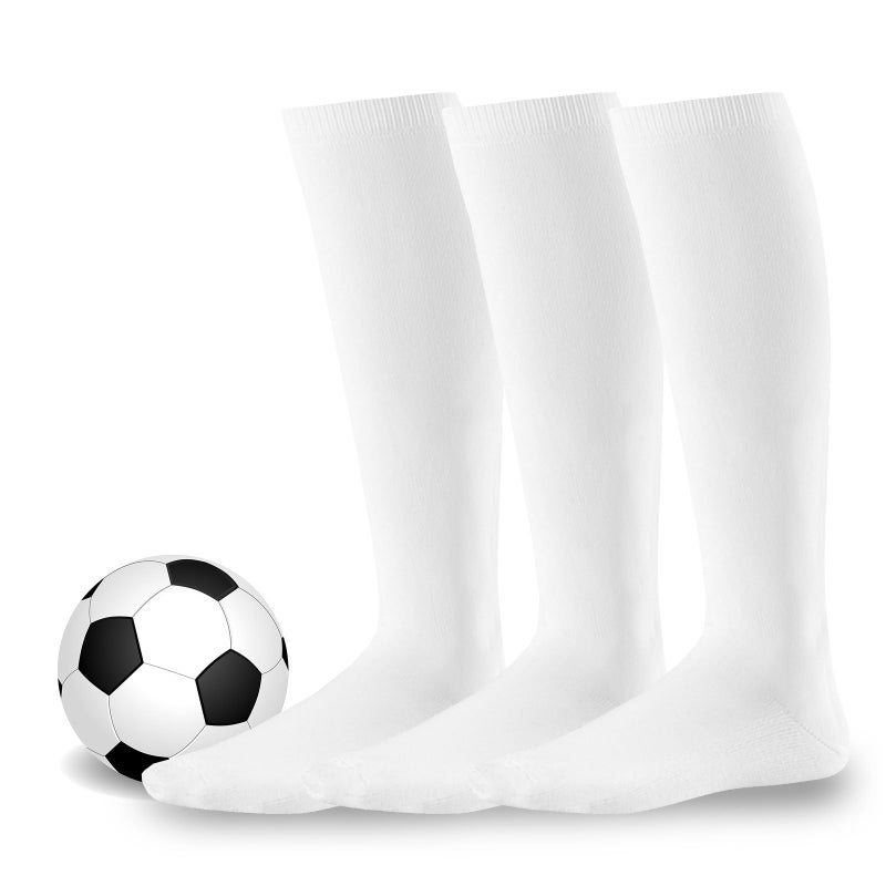 TeeHee Socks Rugby Lacrose Soccer Football Athletic Sports Team Knee High Cushion Tube Socks 3 Pairs White Medium Women Sock 9-11 - Image 1
